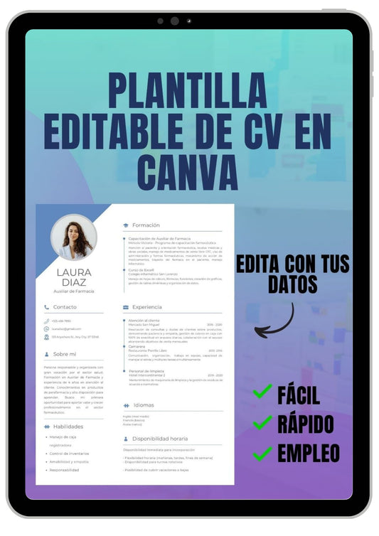 Plantilla editable de CV (coloca tus datos y ¡listo!)